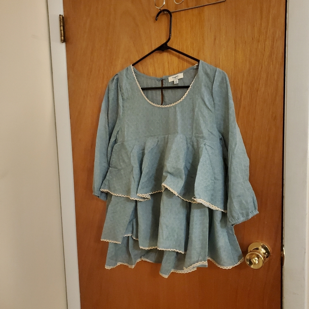 Hayden Los Angeles blue layered peasant top with cream detailing